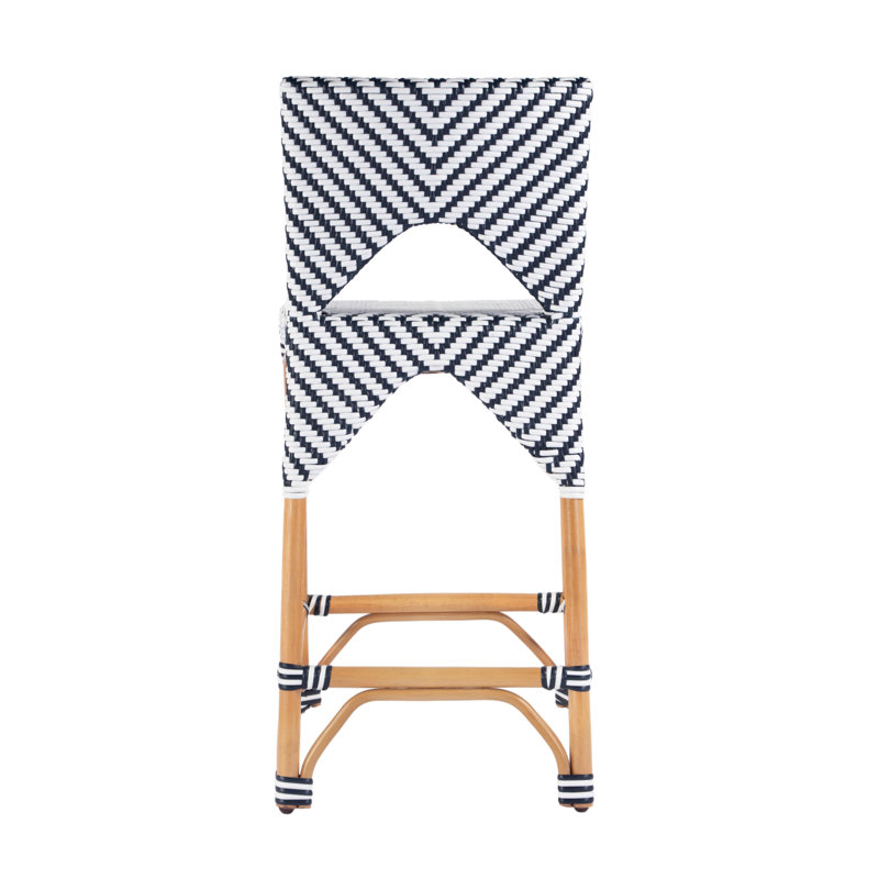 Creanly Rattan  Counter Stool, Navy Blue/White