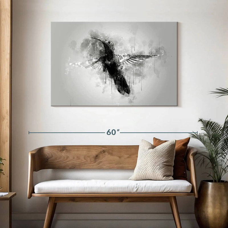 Small Hummingbird Black And White, H 30 po x l 45 po