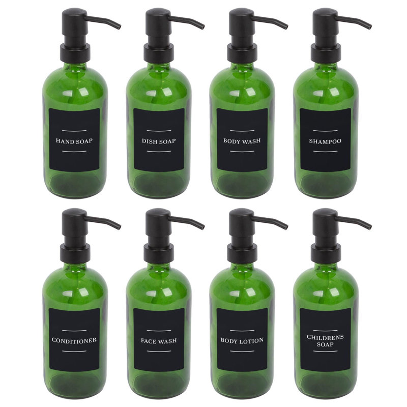 Glass Soap Dispensers with Labels - 500ml, Green/Black