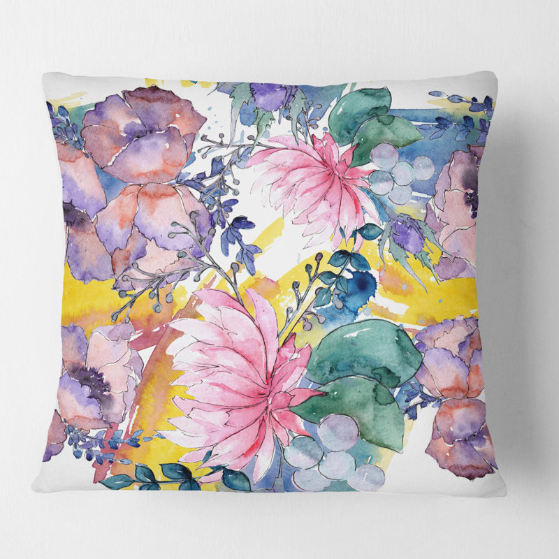 Coussin Retro Floral Botanical V - Mid-Century, 18 po x 18 po