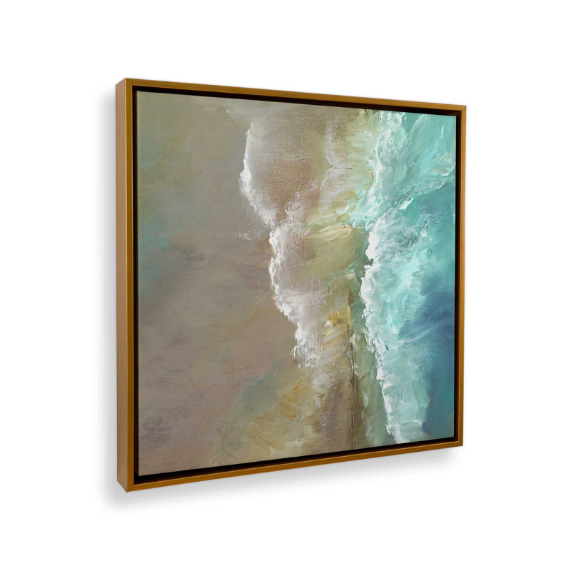 Impression sur toile roulée Waves Meeting the Shore II, Cadre flottant or poli, H 24,75 po x l 24,75 po x P 1,75 po