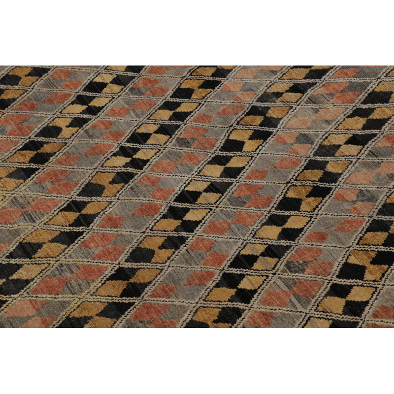 Rug & Kilim’S Modern Rug In Black, Charcoal And Gold Diamond Geometric Pattern