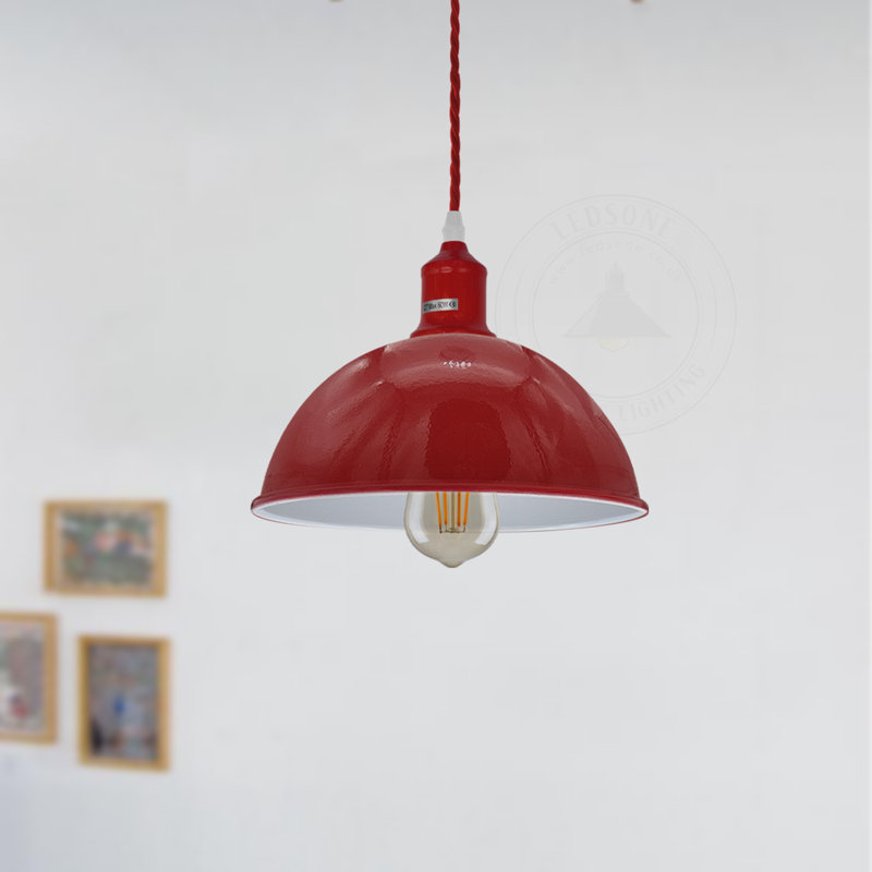 Alaniz Designer 1-Light Pendant in Brushed Steel – Luxury Industrial Ceiling Light by Breakwater Bay, Red, Yes