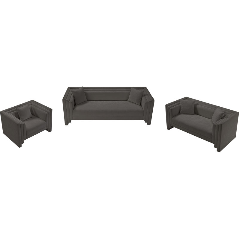Helmer Chenille Fabric Sofa, Tissu gris chenille