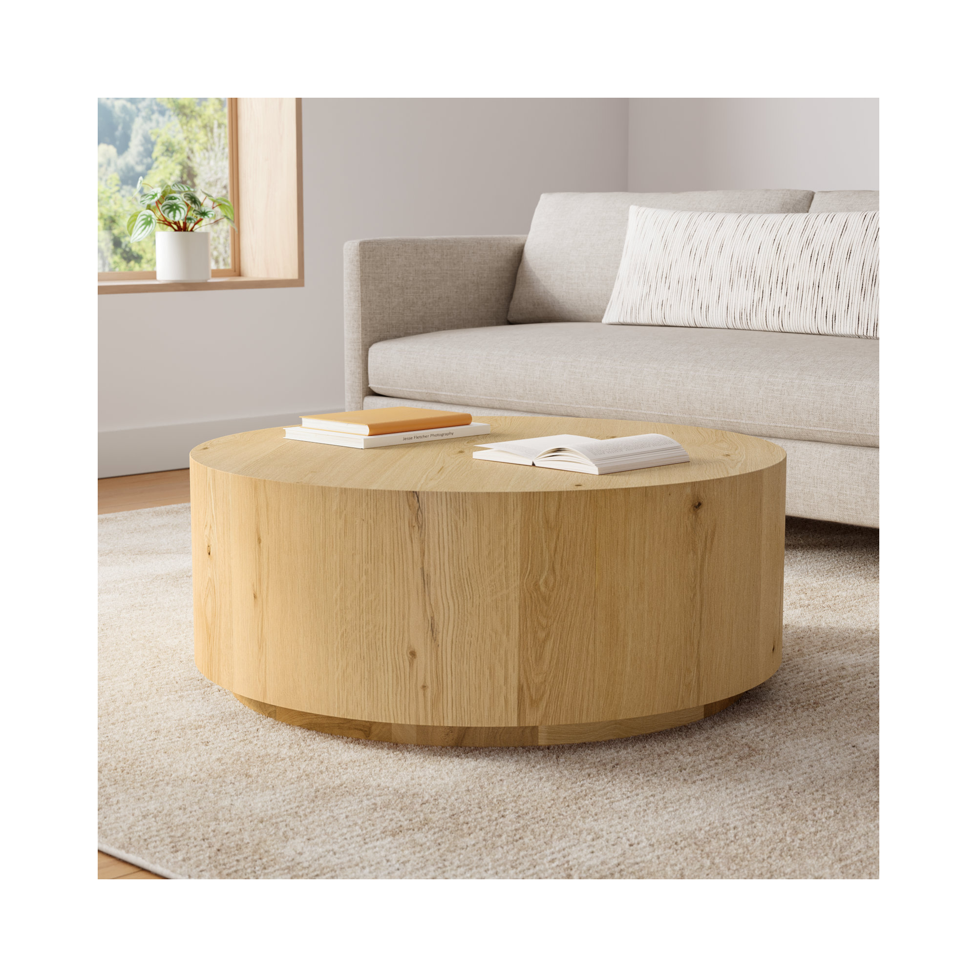 Taryn 42" Drum Coffee Table, Natural
