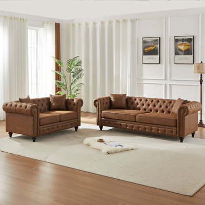 Canapé de salon moderne à 3 sièges + 2 sièges avec cadre en bois massif et pieds en bois, 4 coussins, meubles d'appoint pour salon, bureau et bureau 