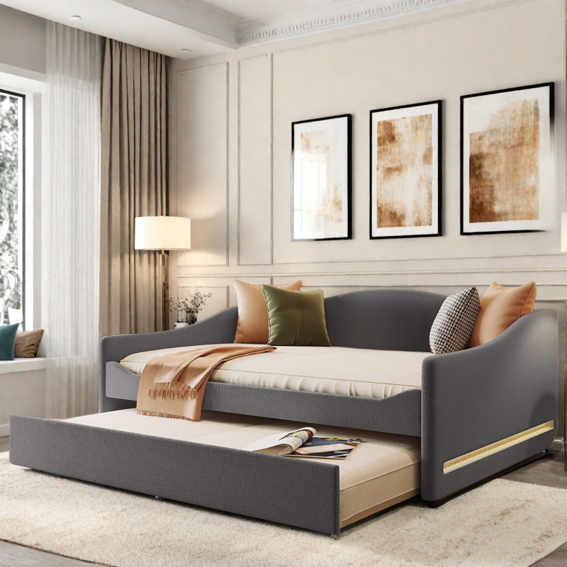 Upholstered Daybed Upholstered Daybed With Led Light And Trundle, Gray