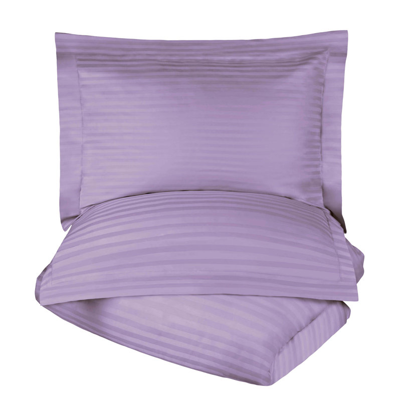 Luxor Treasures 100% Cotton Sateen Weave Striped - Set of 3, Full / Queen Duvet Cover + 2 Standard Shams, Lavender