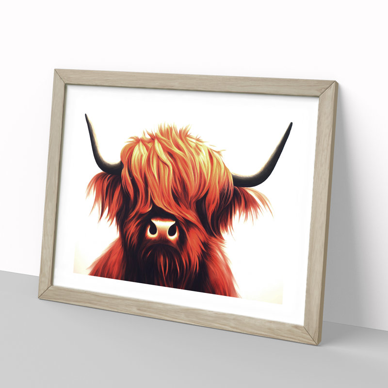 XH1022-9457X Unique Highland Cow - Single Picture Frame Print, 25cm H x 34cm W x 2cm D, Oak Framed