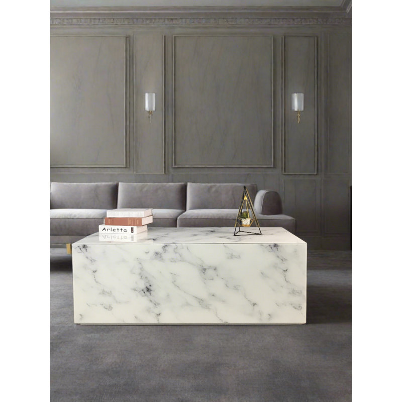 Table de salon moderne 50 po Huitt, H 18 po x l 50 po x P 24 po, Blanc