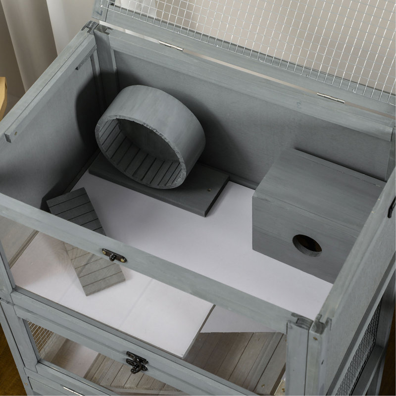 Cage à hamster en bois avec tablette de rangement Pawhut