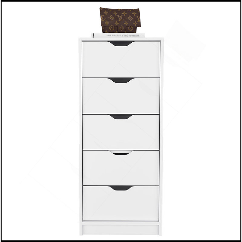 Commode Kamran, cinq tiroirs Narrows, Blanc