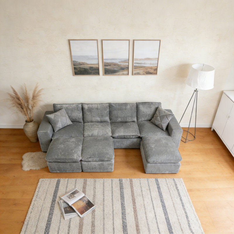 Canapé modulaire en L 107 po, Gris, 7