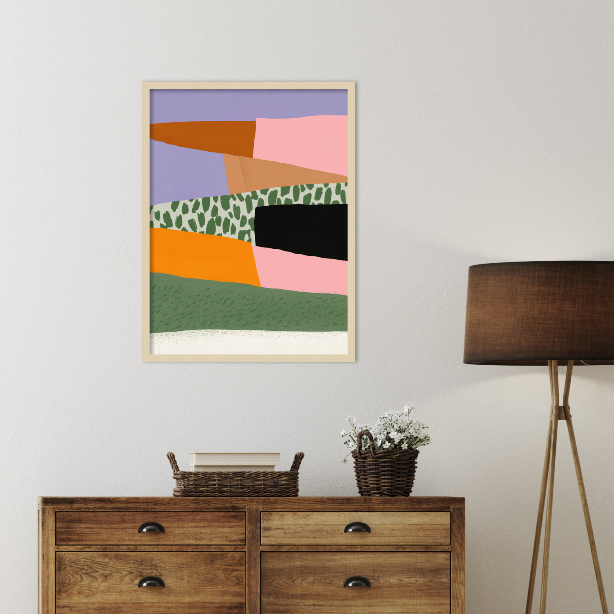 Abstract Minimalism Collage 02 by Little Dean Wood Framed Wall Art Print, 33" H x 25" W, Brown
