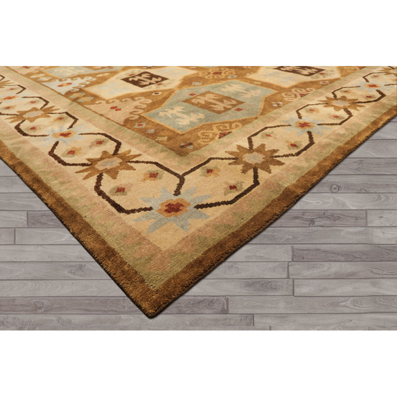 Tapis tibétain moderne en laine noué à la main beige 8 pi 1 po x 9 pi 11 po