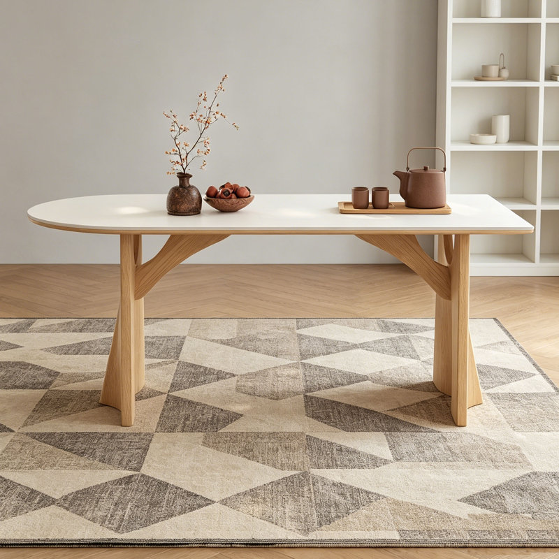 Table de salle à manger demi-cercle crème, H 29,5 po x l 59,1 po x P 31,5 po