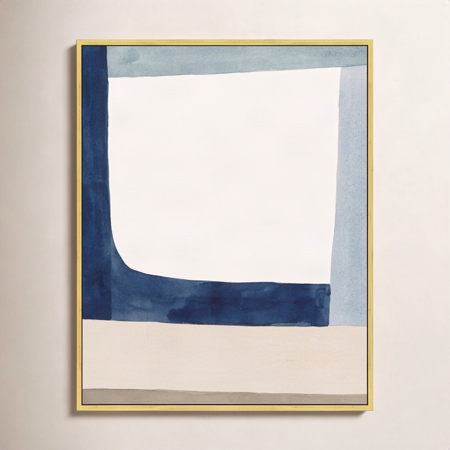 Composition In Blue 1 by Julia Balfour, 38" H x 30" W x 1.38" D, Gold Framed Canvas