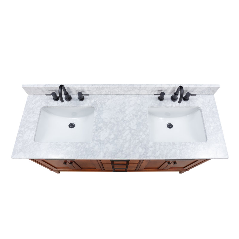 Madison 60" Double Bathroom Vanity with Carrara Marble Top, Carrara White Marble, Tobacco