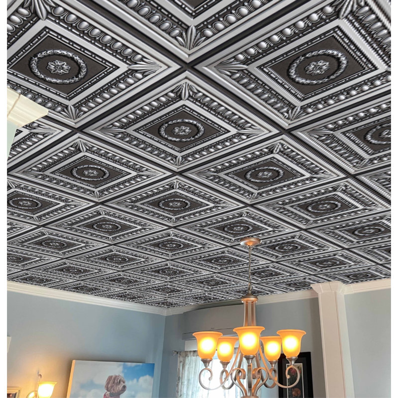 Carreau de plafond en PVC 2 pi x 2 pi Falkirk Perth, Argent antique
