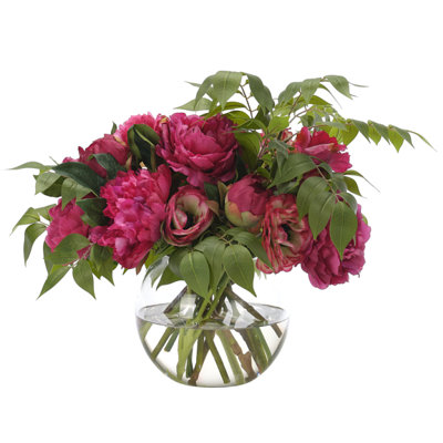 Peony Ranunculus, Fuchsia Burgundy, Glass Bubble, 22wx16dx17