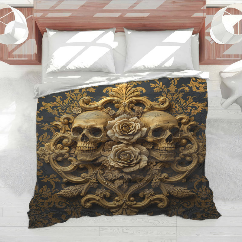 Édredon Gold Skulls Roses, Simple extra long