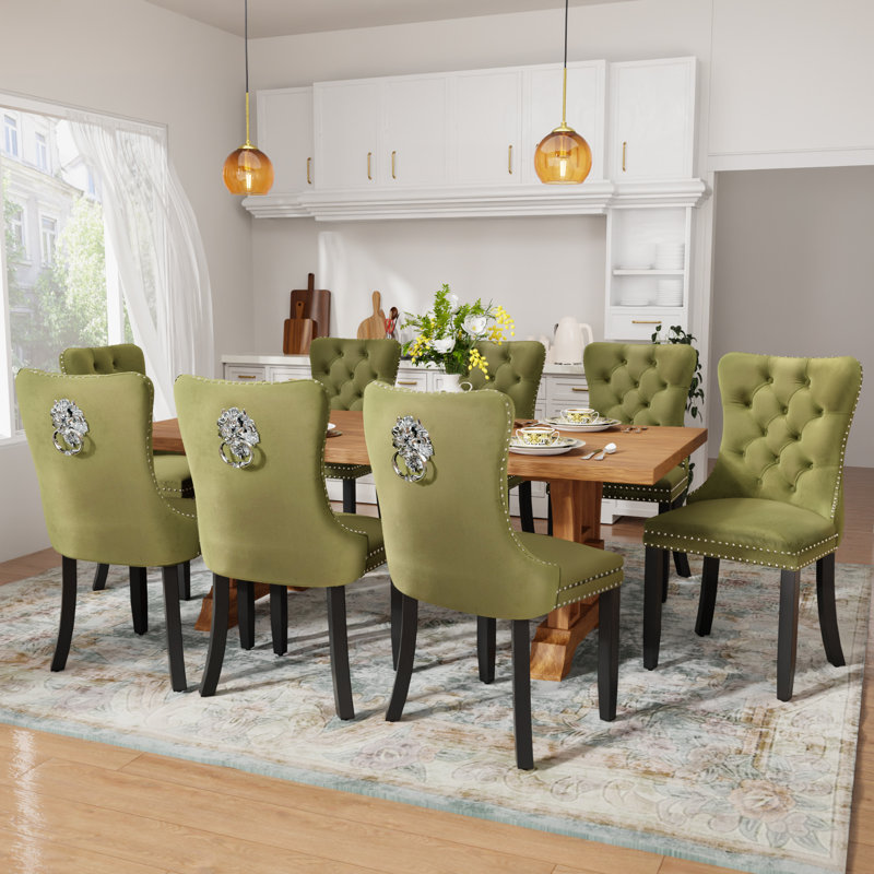 Modern Velvet Dining Chairs Dining Room Chairs Set of 8, Olive, Black
