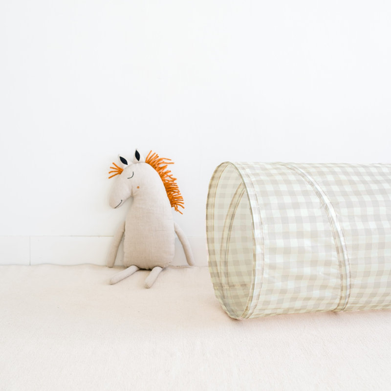 3 Sprouts - Tunnel de jeu en tissu recyclé pour enfants , Vichy beige
