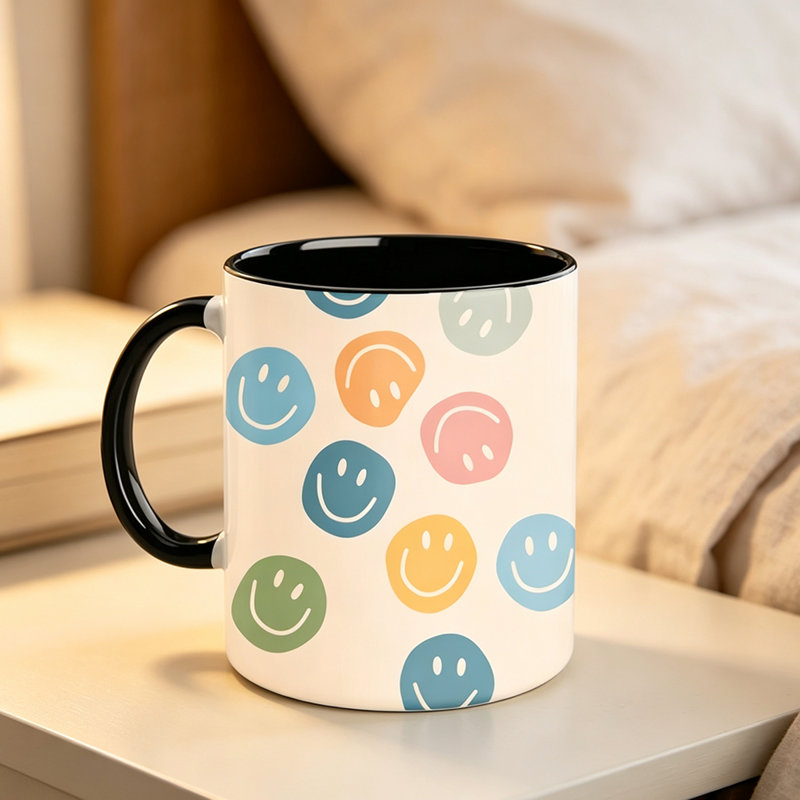 Double-Sided Smiling Face Ceramic Mug with Colorful Suitable for Coffee, Tea, Milk And Microwave Safe Cup.