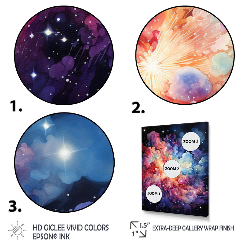 «Galaxy Celestial Fireworks I», reproduction encadrée sur toile, H 20 po x l 12 po x P 1 po, Encadré naturel