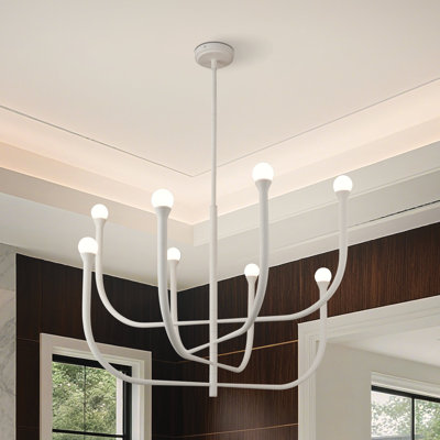 Lustre blanc en plâtre 8 lumières 36 pouces avec abat-jour en verre opale Levacy