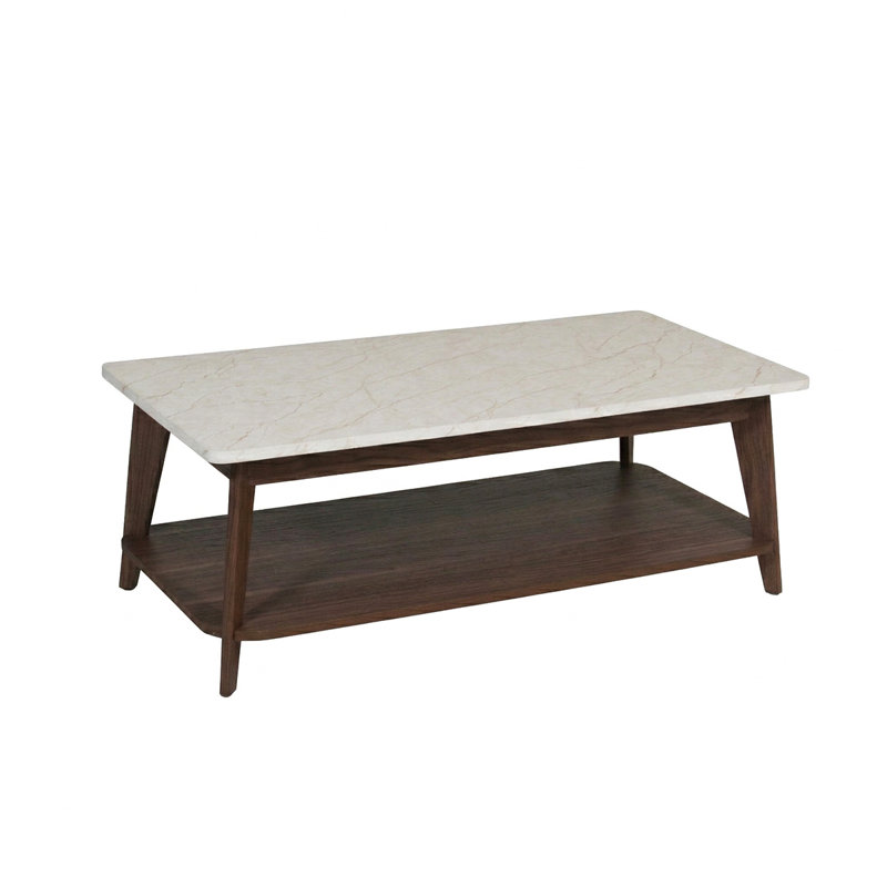 Four Leg Coffee Table with Storage, White / Walnut