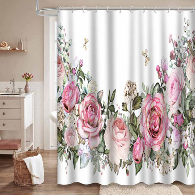 Border Pink Flowers Leaves Vintage Watercolor Floral Leaf Rose with 12 Hooks