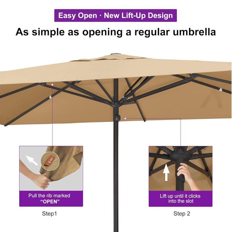 Parasol de table semi-automatique pour l'extérieur, Beige, L 120 po x P 120 po