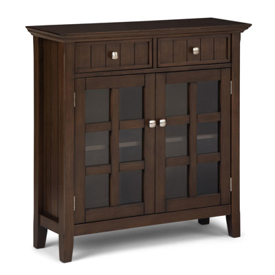 Acadian 36"W Solid Wood 2-Shelf Entryway Storage Cabinet with Glass Doors and 2 Drawers