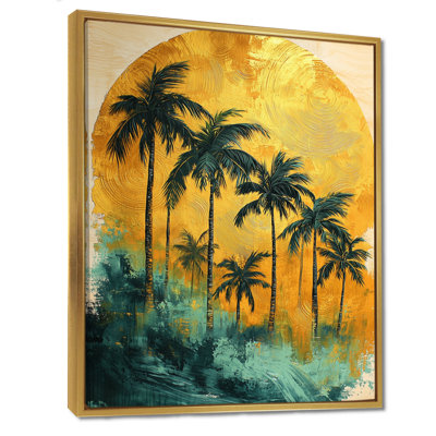 Coridon émeraude palmiers sur le lever du soleil tropical doré I - palmiers, art mural