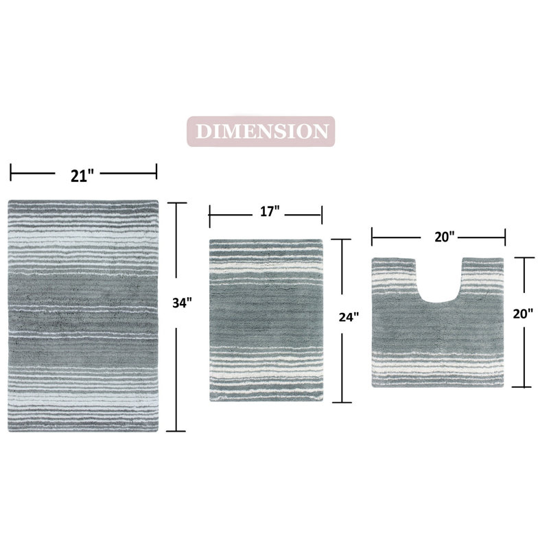 Sewell Striped Cotton Bath Rug Set (Set of 3), Gray