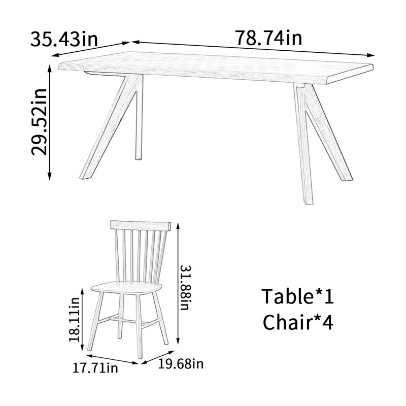 Simple Creative Solid Wood Cherry Wood Table Set, 29.52"H x 78.74"L x 35.43"W