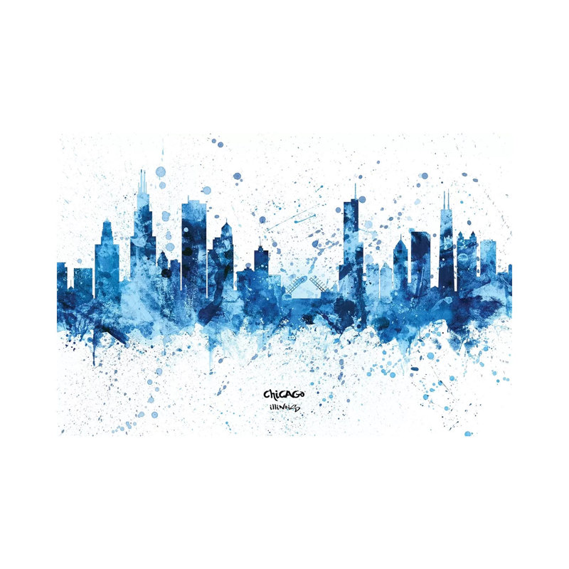 Chicago Illinois Skyline Splash Blue by Michael Tompsett - 1 Piece Wrapped Canvas Wall Art, 20.32 cm H x 30.48 cm W