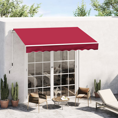 Wine Red Patio Sunshade Awning, 8' X 7', Retractable. Manually Adjustable To From Sunlight, Reduce Heat, Suits Various Surfaces Manual Retractable Red. Shields Sun, Reduces Stable For Surface Types