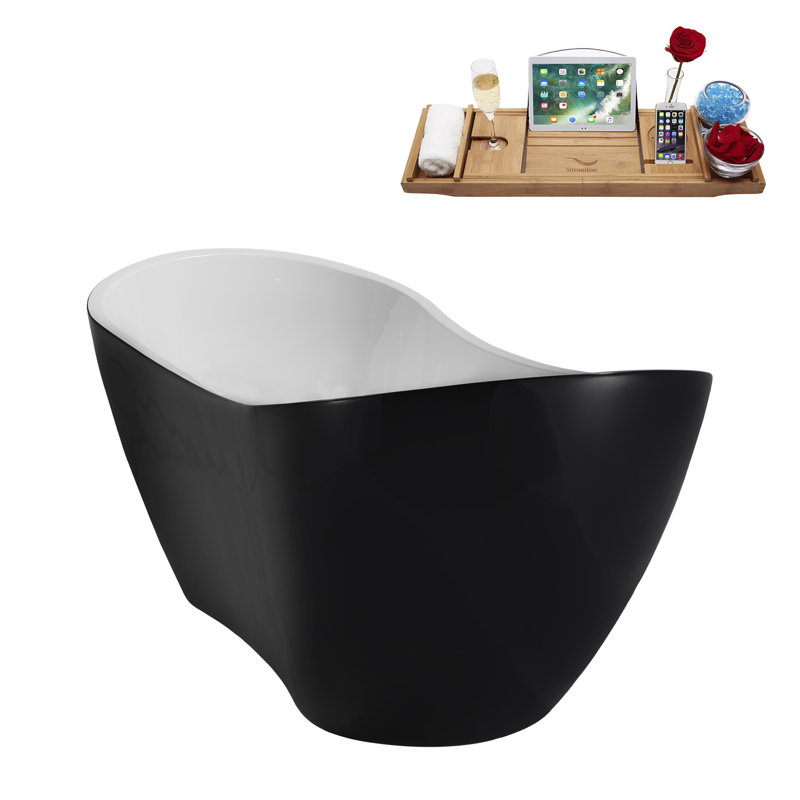 71" Streamline Soaking Freestanding Tub and Tray With Internal Drain, Polished Chrome