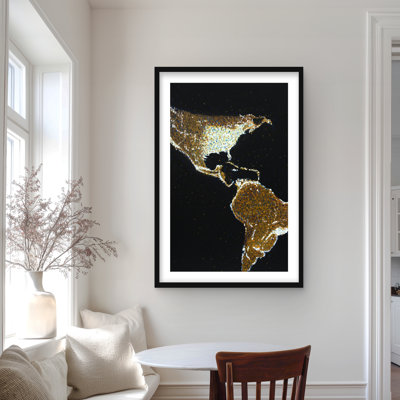 American Continent at Night - reproduction encadrée dorée