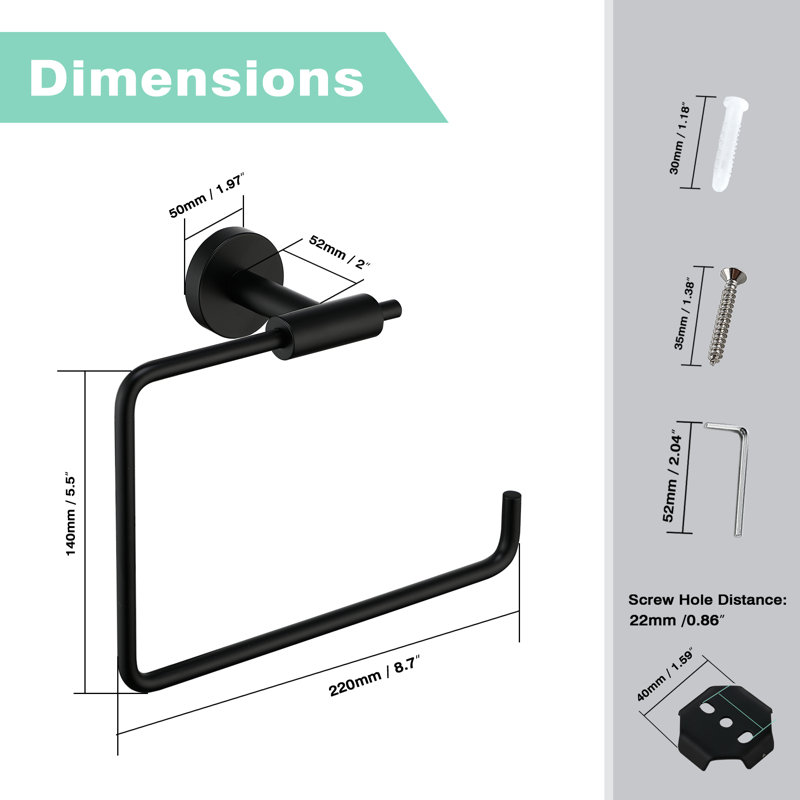 Porte-serviettes mural en acier inoxydable, Noir mat