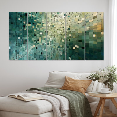 Éphémère rétro rétro cubiste rétro I - art mural abstrait salon - 5 panneaux égaux