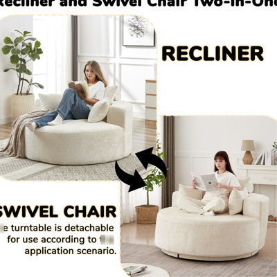 Chaise pivotante simple de 55 po de hauteur avec pivotement à 360 degrés, rembourrage en mousse, tissu chenille et fauteuil confortable pour le salon