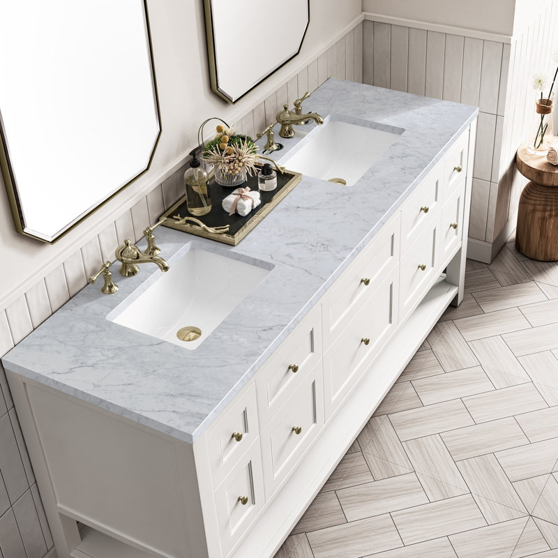 Breckenridge 72'' W Double Vanity, Bright White, Carrara White, 8" Widespread