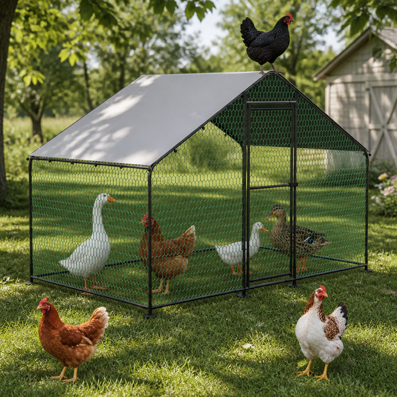 Large Metal Walk-In Chicken Coop Run with Waterproof UV Cover for Poultry