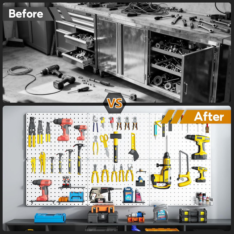 Pegboard Wall Organizer for Garage, Workshop, Craft Rooms Total