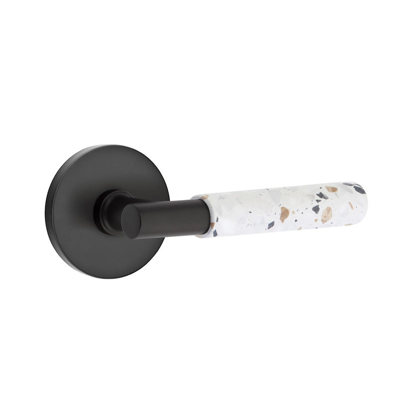 Mortaise intérieure Emtek Select Passage avec rosette à disque et tige en T, levier Terrazzo clair, Oui, Dos plat