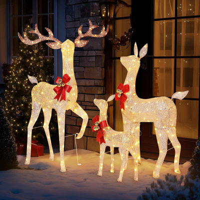 Ensemble de 3 grandes familles de cerfs de Noël pour la décoration extérieure de la cour imperméable Yescom