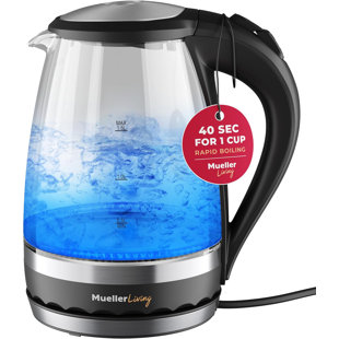 Bouilloire électrique à DEL MuellerLiving en verre 1,5L 1500W avec arrêt automatique avec protection SpeedBoil Tech
